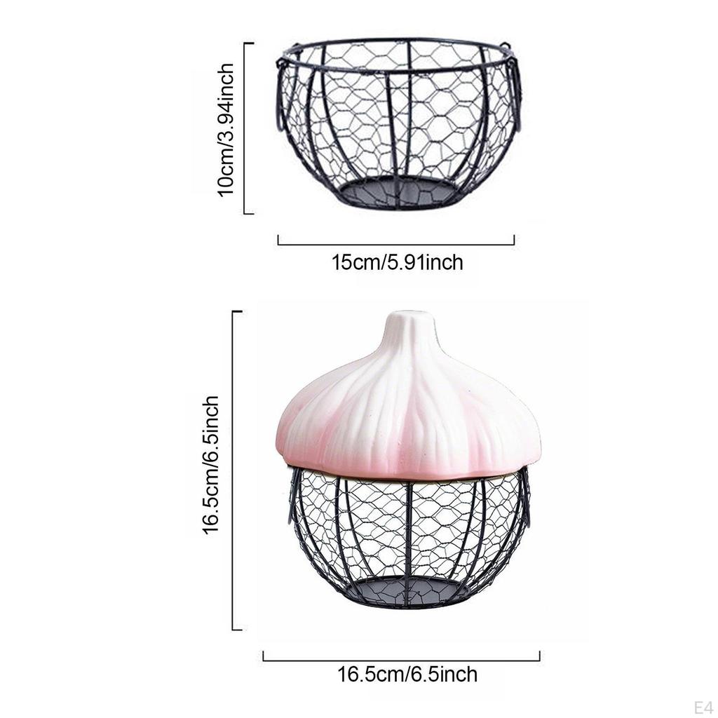 Ceramic Egg Basket with Handles, Portable Woven Iron Storage for Eggs, Fruit And More.