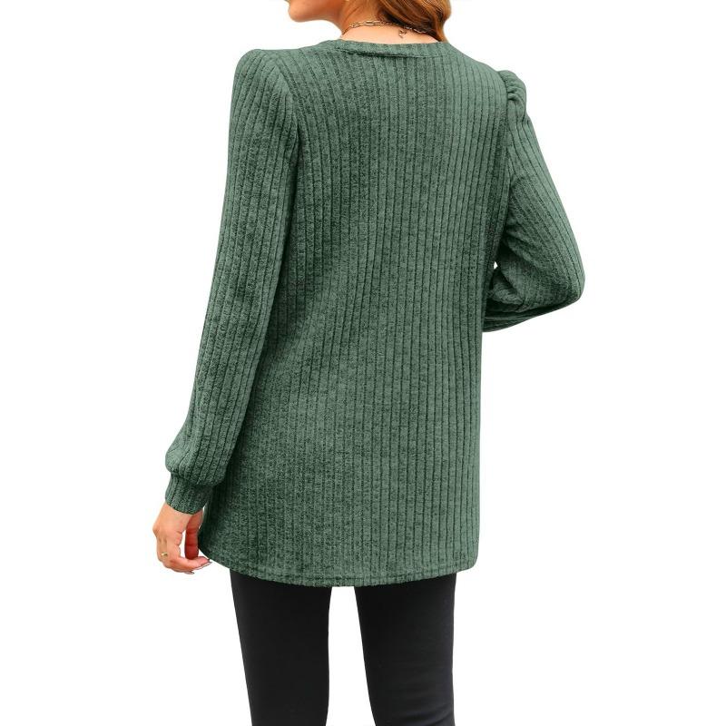 Fashion Women Knit Long T-shirts Women Loose Fit Long Sleeve Pockets Pullover Sweater Casual Autumn Winter Solid Color Chunky Knit Top