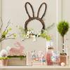 Osterhase Kranz Kleine Hasenform Rattan Kranz mit Pastell-Eiern Blumen für Haustür Innen Außen Frühling Haus Fenster Wand Dekoration