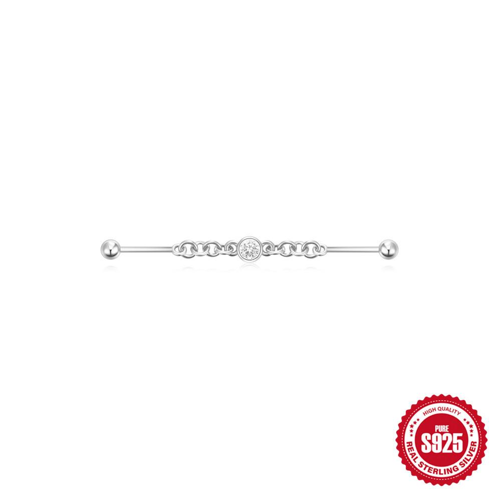 S925 Sterlingsilber Industrial Piercing Alltagskleidung Stern- und Mond-Element Kette Industrial Hantel Piercing