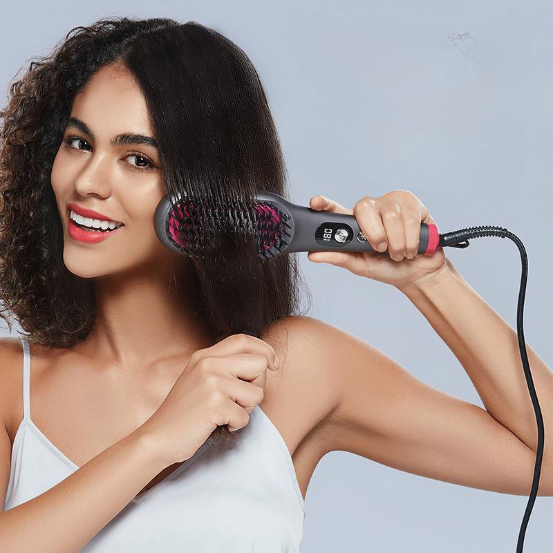 Elektrisk Hot Comb Multifunksjonell rett hår Rettetang Kam Negative Ion Anti-Skalling Styling Verktøy Rettebørste