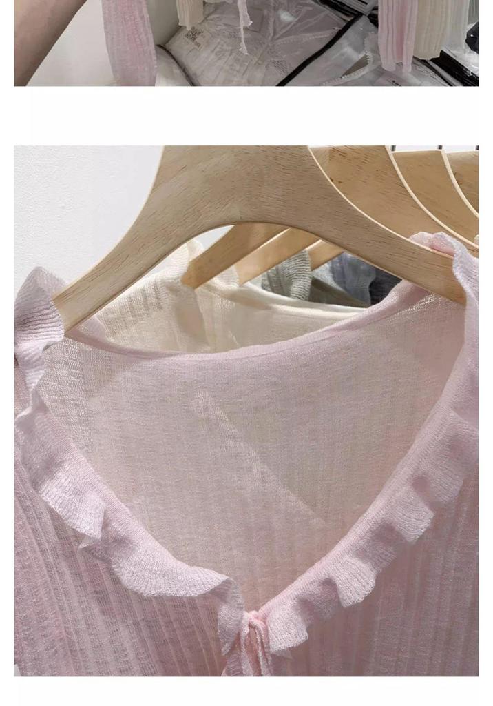 French Ribbed Lace-Up Cardigan - Long Sleeve Knit Shawl for Spring 2026 Women’s Collection