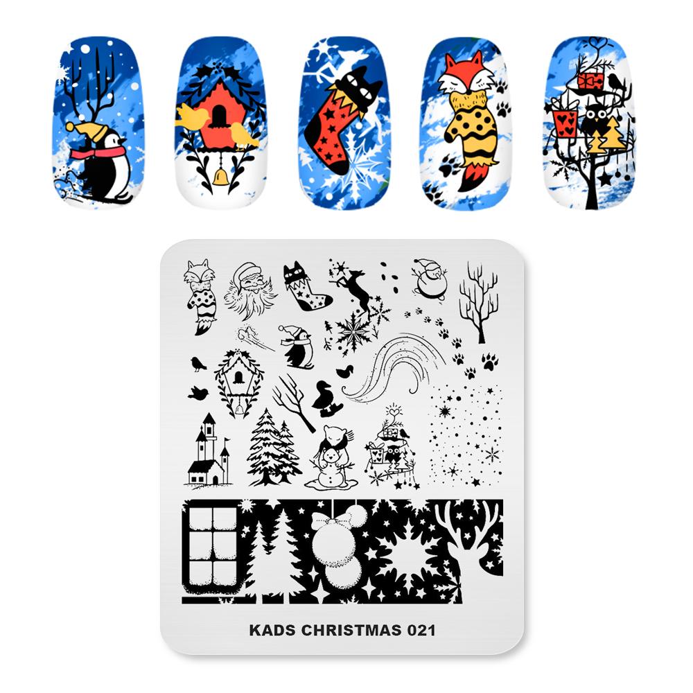 kads Nagel-Stempelplatte Weihnachten 021 Schneeflocke Schneemann Baum Glocke Bild polnischen Nail Art Vorlage Werkzeug