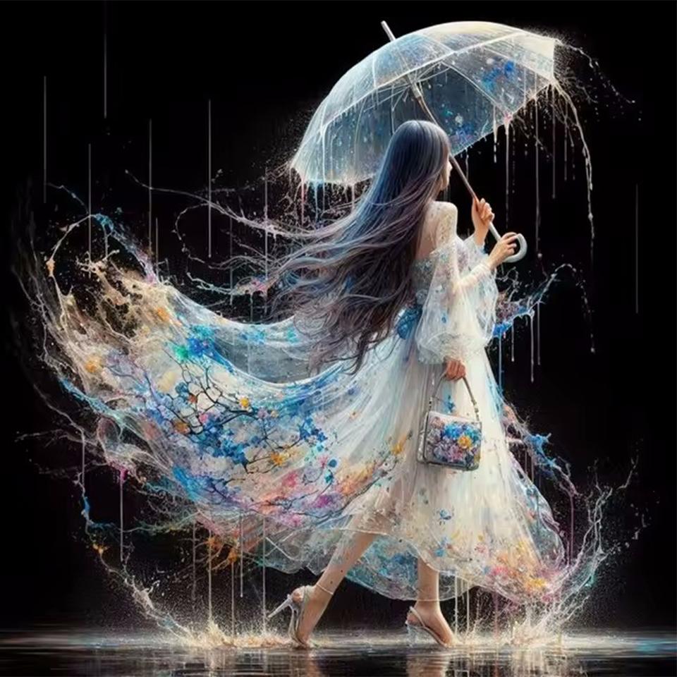 Rhinestone Painting Crystal Decor Diamond Painting Woman Umbrella 5D Cross Stitch Pattern Diamond Embroidery Diamond Painting