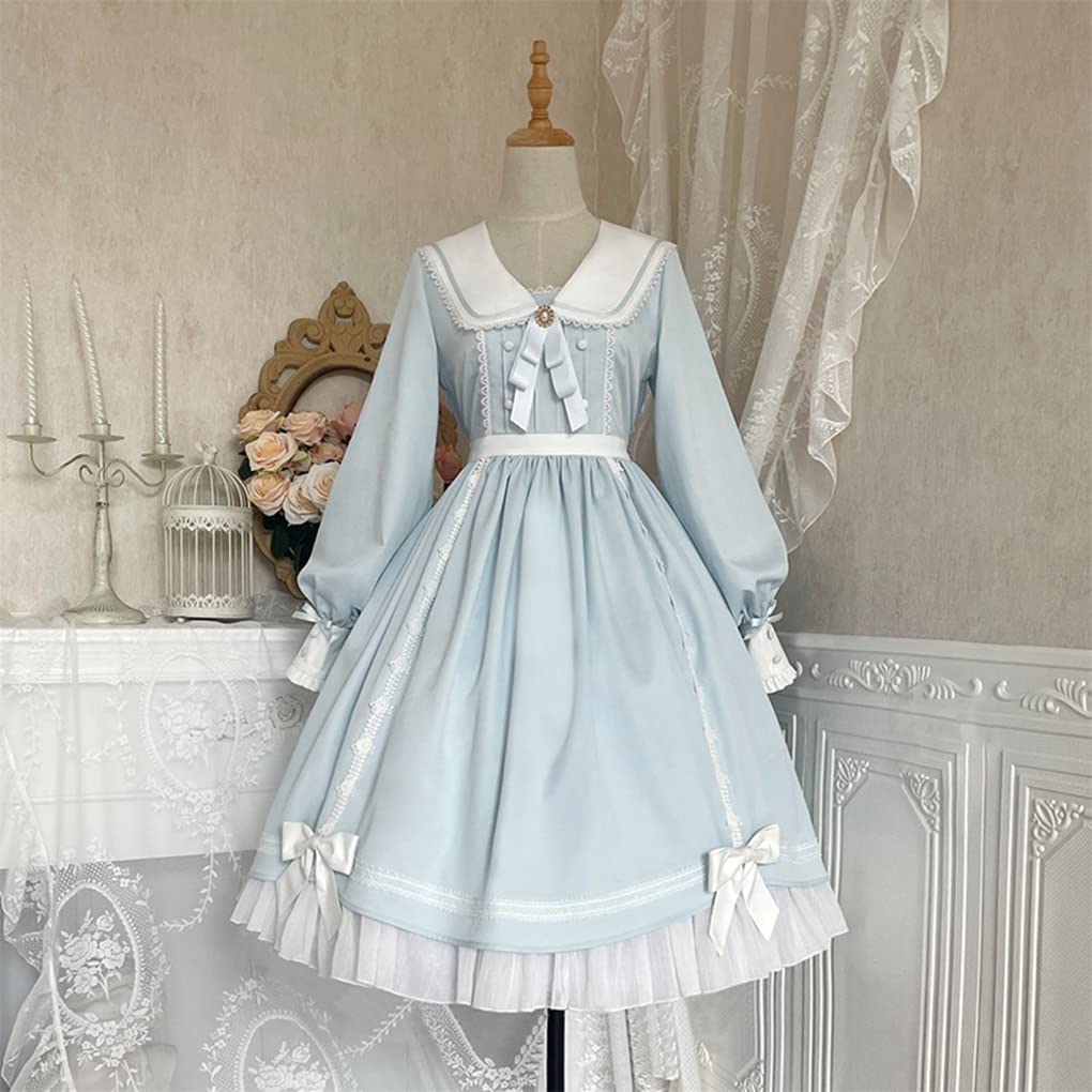 Toku and Yuu Lolita Long Bunny Gothic Light Sweet Event Dress, Girls' Sleeves, Ears, Lolita, Bowknot, Ribbon, Cute, Blue, Cosplay, Crossdressing,