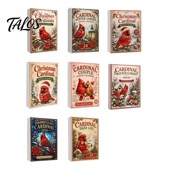 Christmas Tree Holiday Decorations Acrylic Advent Calendar Box with 24 Bird Themed Hanging Ornaments, Countdown Festive Decoration for Home Window And