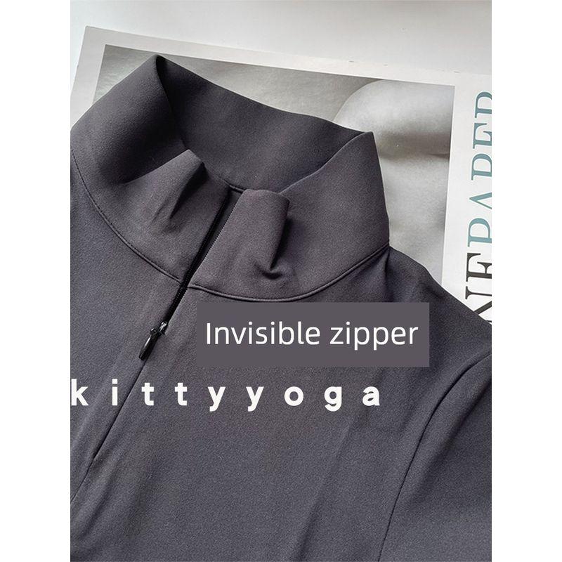 Yoga Chest Showing Half Zipped Stand Collar T-Shirt Sports Tops