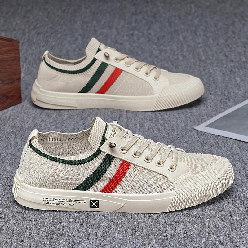 Flying woven breathable men's shoes 2025 spring and summer new trendy versatile sports and leisure mesh board shoes one pedal lazy shoes