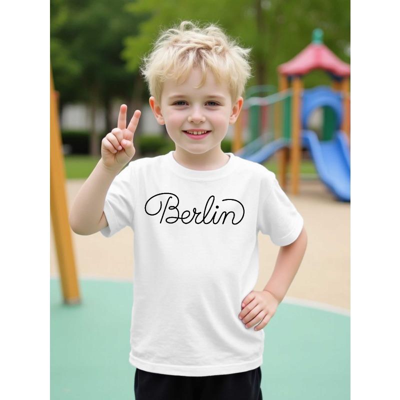 Boys Crewneck Short Sleeve Tee, BERLIN Cute Print American Fashion Versatile Summer Base Top 110