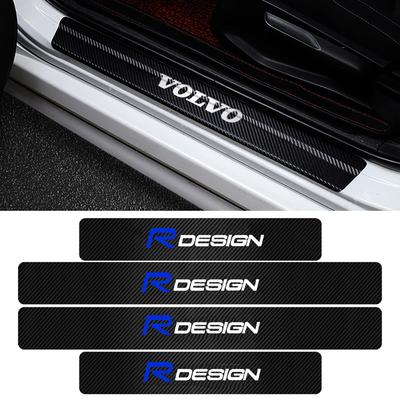 4PCS Carbon Fiber Car Door Sill Protected Stickers Auto Emblem Decal Anti-scratch For Rdesign XC60 XC90 V40 V50 V60 S60 T6