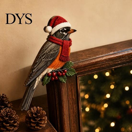 Christmas Holiday Party Supplies Wooden Bird Door Topper, Cute Corner Statue, Woodland Animal Frame Decorations for Art Sign Winter Home Wall