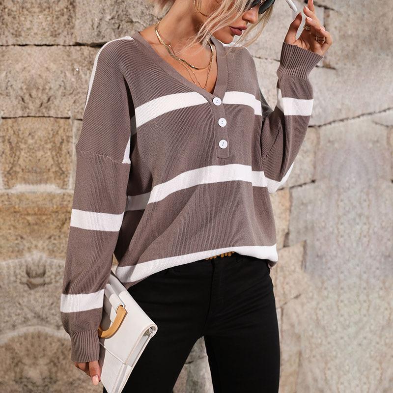 Casual Sweater 2025 New Women's Autumn V-neck Striped Sweater for Women