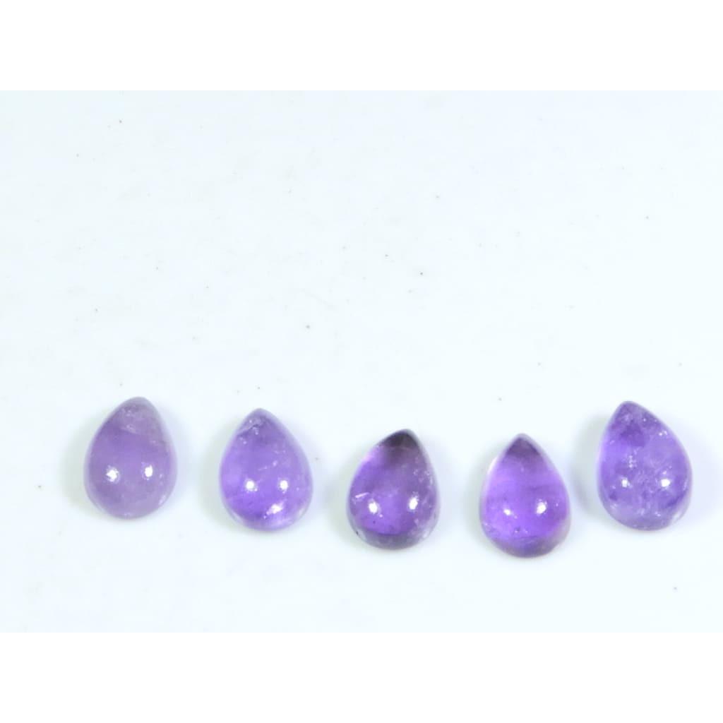 7X10MM Natural Amethst Ring Size Pear Cabochon Loose Gemstone 5Pcs Lot 10Cts A-426