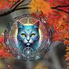 2D Metal Wind Spinner Mysterious Magic Cat Design Outdoor Garden Balcony Decor Dynamic Wind Chime for Autumn Halloween Holiday Gift