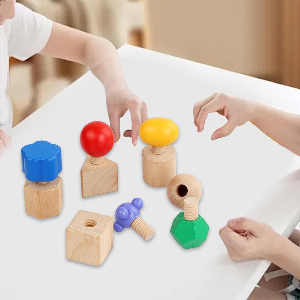 Wooden Nuts and Bolts Staking Toy Tightening Screw Insert Blocks for 2 3 4 5 Years Old Kids