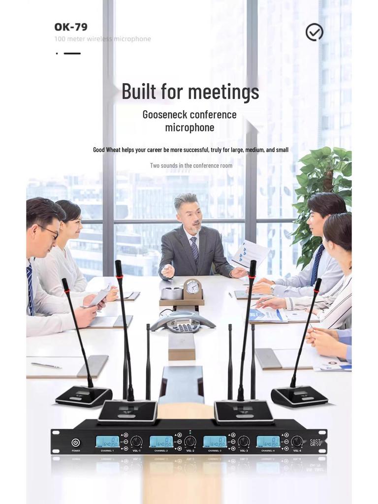 Xianke OK-79 UHF Wireless Conference Microphone Set – One-to-Four Handheld, Gooseneck, and Headset Options with Anti-Howling Technology.