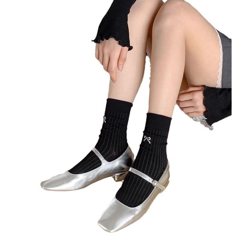 Women's Spring and Summer Ultra Thin Cotton Breathable Mesh Bow In The Tube Pile Socks