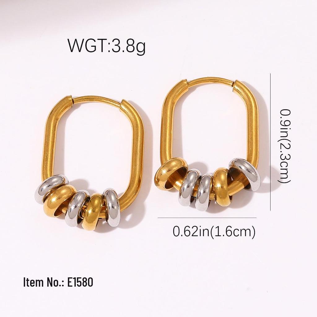 Elegant Color Block Stainless Steel Hoop Earrings for Women - Fashionable and Durable Round Design
