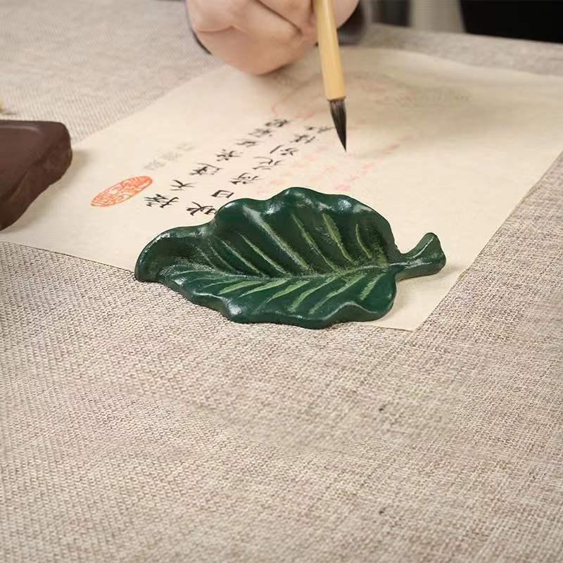 Cast Iron Leaf Pen-Shaped Brush Rest & Paperweight Cast Iron