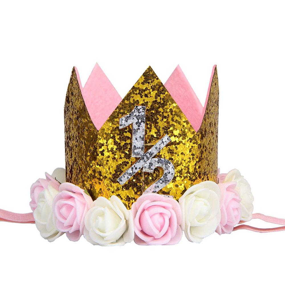 Cross-Border 1st Birthday Crown Headband: Princess Gold & Pink Party Accessory for Girls