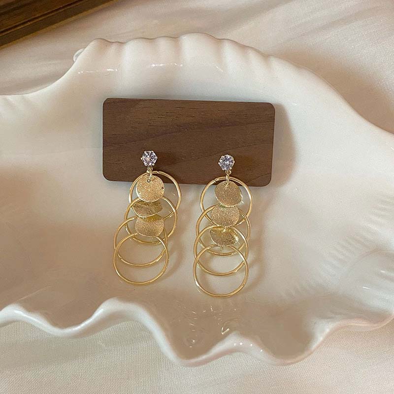 New retro circle patches frosted tassel geometric earrings simple long exaggerated earrings ladies party gifts