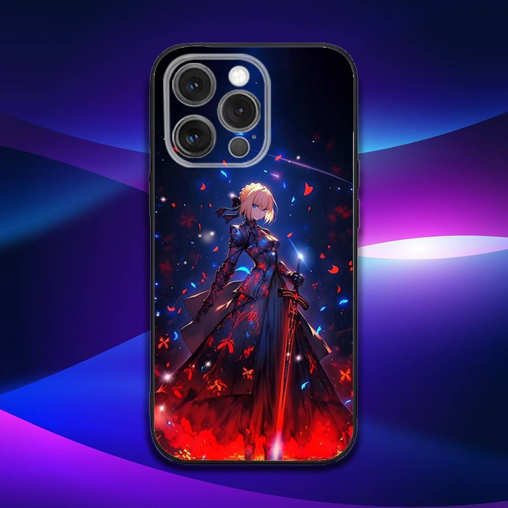 F-Fate Stay S-Saber Night Phone Case For iPhone 16e,16,15,14,13,12,11,Pro,X,XS,Max,XR,Plus,Mini Soft Black Cover