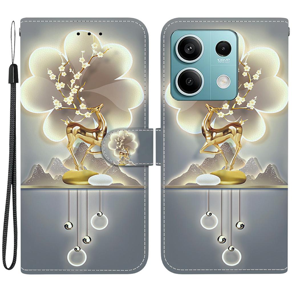 Für Xiaomi Redmi Note 13 5G Hülle Musterdruck Sturzsicher Leder Klapp-Brieftasche Handyhülle mit Lanyard