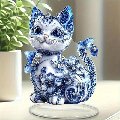Kedi Süsü Akrilik Masaüstü Dekoru 2D Düz Yenilik El Sanatları Orta Parça Masa Dekorasyonu Plaket