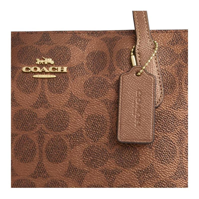 Coach Fiona 24 Gold Logo Tote Bag Shopping Bag Underarm Bag Coated Canvas and Smooth Leather Shoulder Bag Medium Women's Brown