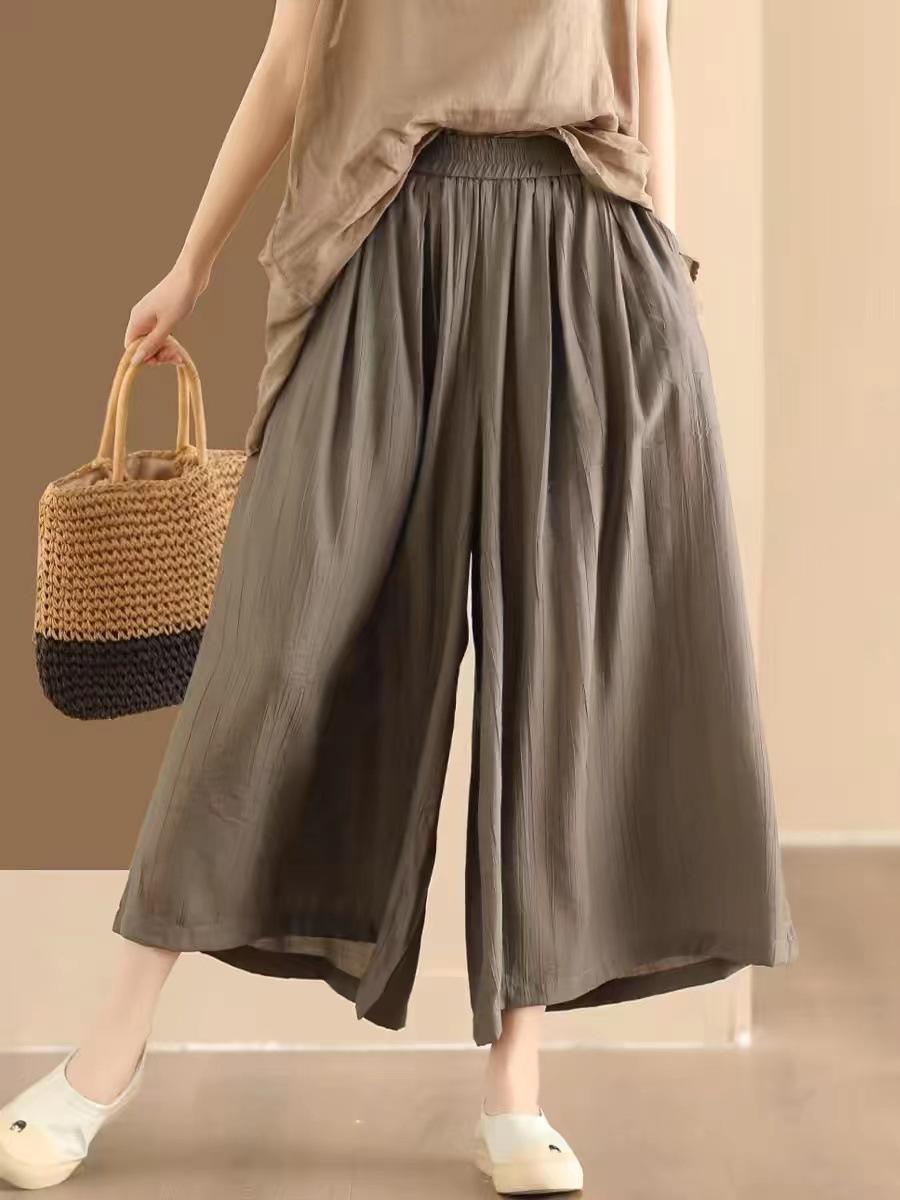 

Женские винтажные широкие брюки Johnature, однотонные брюки с эластичной талией, летние свободные повседневные женские брюки One Size темно-серого