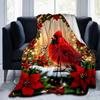 1pc Christmas Cardinal Holiday Wreath Home Decorative Throw Blanket Festive Poinsettia Floral Design for Couch, Bed, Car .W054