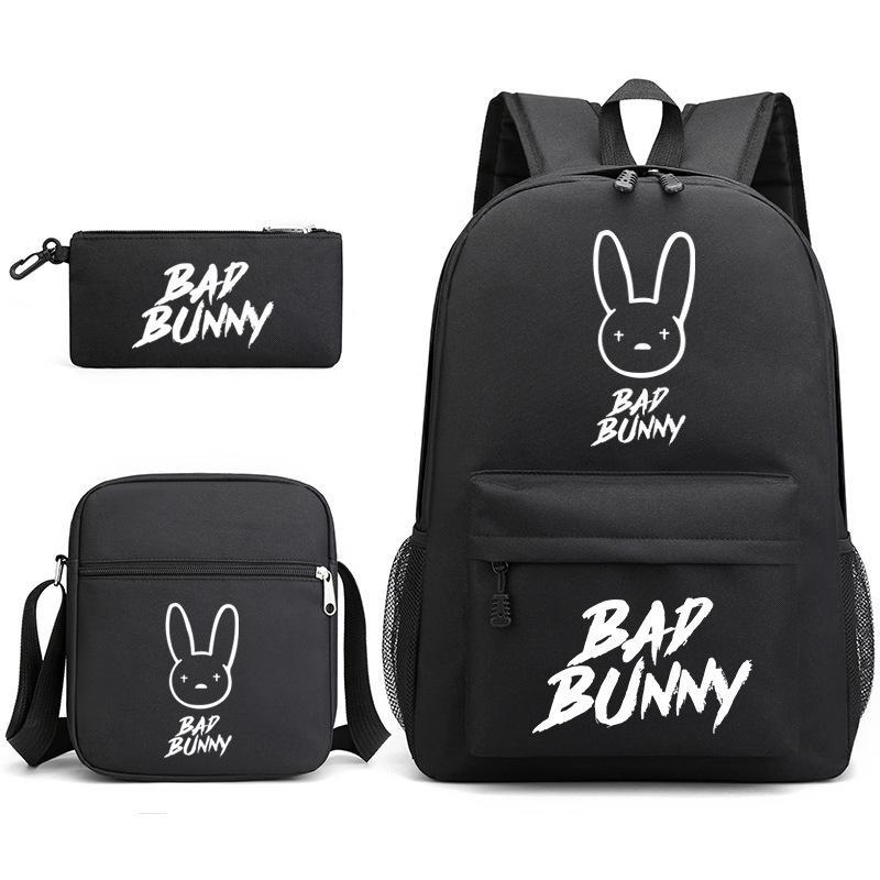 Badbunny Surrounding Men S And Women S Fashion Trend Backpack Student Printed School Bag Small Shoulder Bag Pencil Case Set Bag