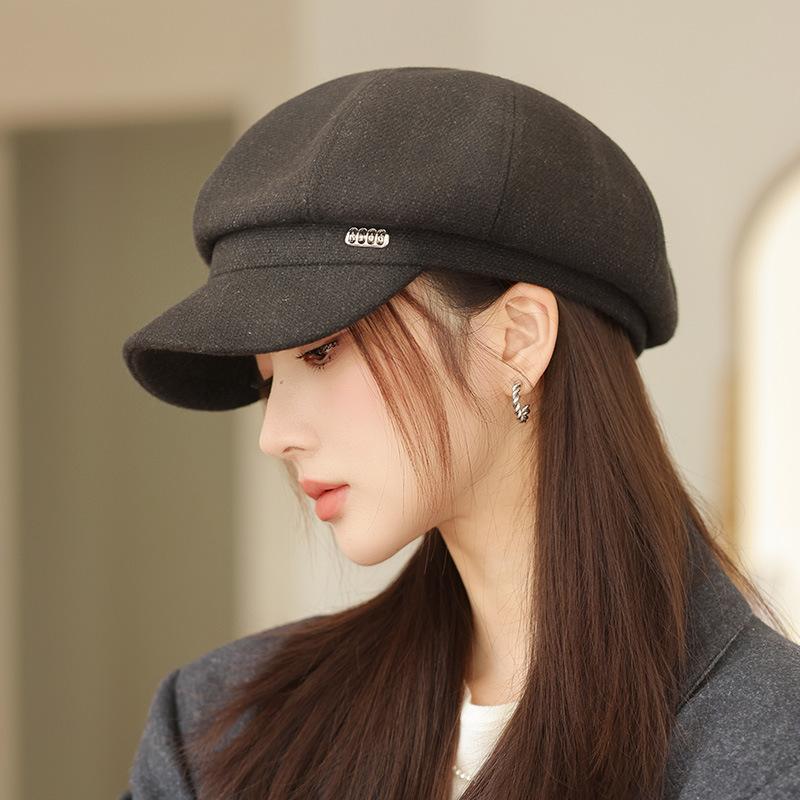New Big Brim Showing Face Small Octagonal Hat Autumn and Winter Hat Women's High-end Sense Cap Temperament Versatile Beret