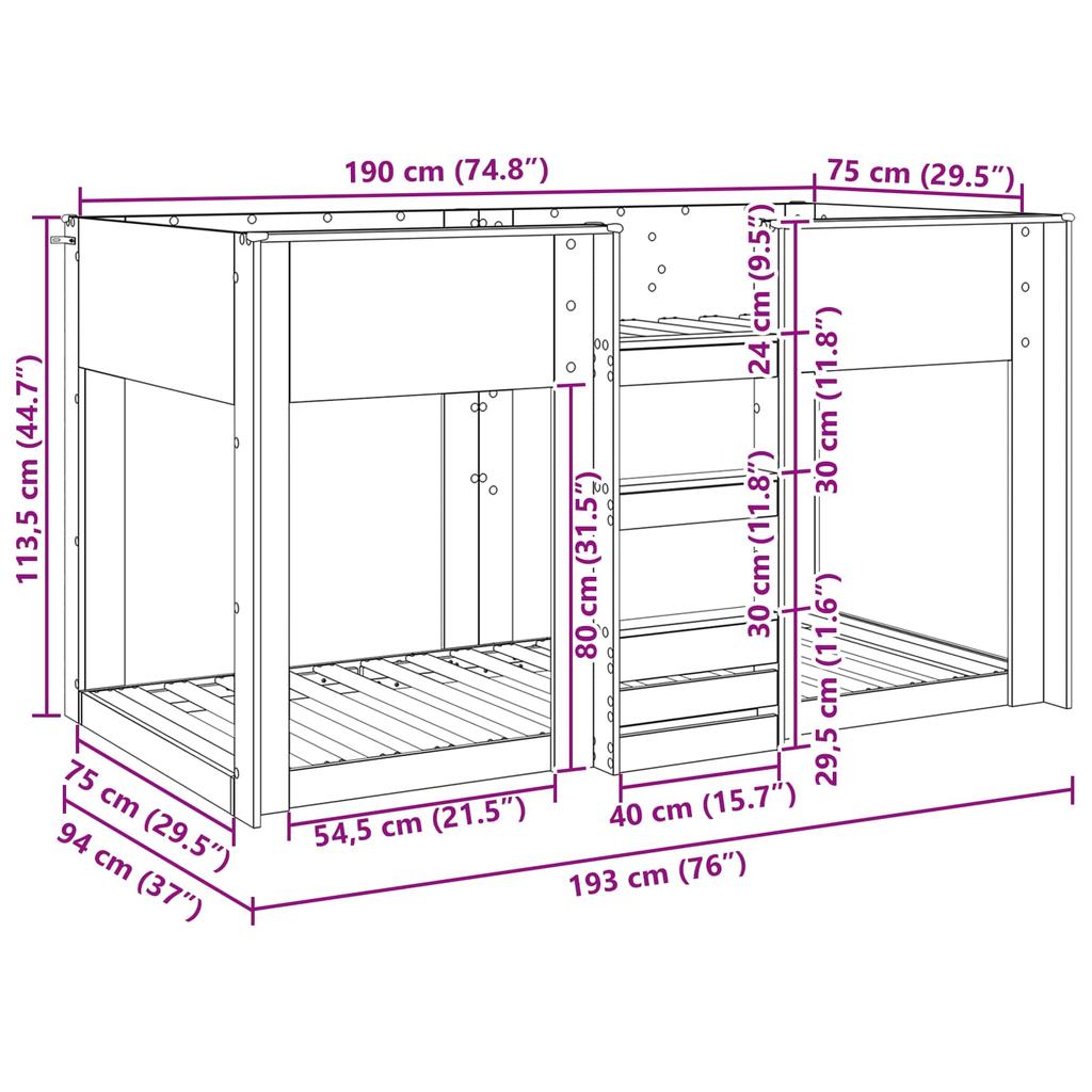 Bunk Bed for Kids Grey Sonoma 75 x 190 cm Particleboard