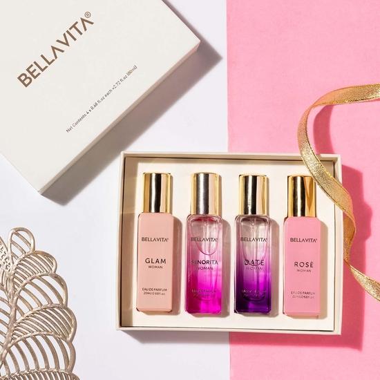 Bella Vita Luxury Woman Eau De Parfum Gift Set 4x20 Ml for Women with Date, Senorita, Glam, Rose Perfume|Floral, Fruity Long Lasting