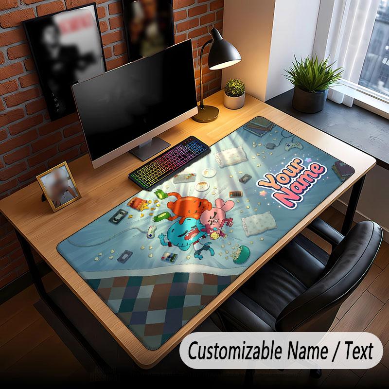 Benutzerdefinierter Name Text Großes Mauspadd, Erstaunliche Welt von Gumball Weiche Rutschfeste Erweiterte Schreibtischmatte Für Home Office