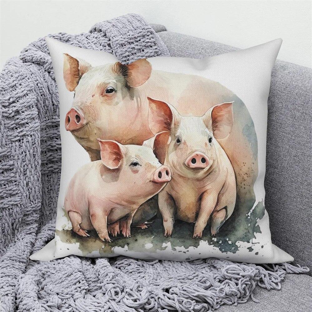 Pig Cat Panda Rabbit Print Decorative Pillowcase  Sofa Car Living Room  Animal Cushion Cover