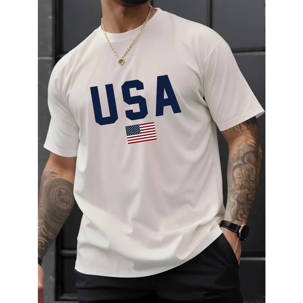 

Men s Casual T-Shirt American Flag Print Round Neck Short Sleeves Machine Washable Breathable and Comfortable Fit 3XL
