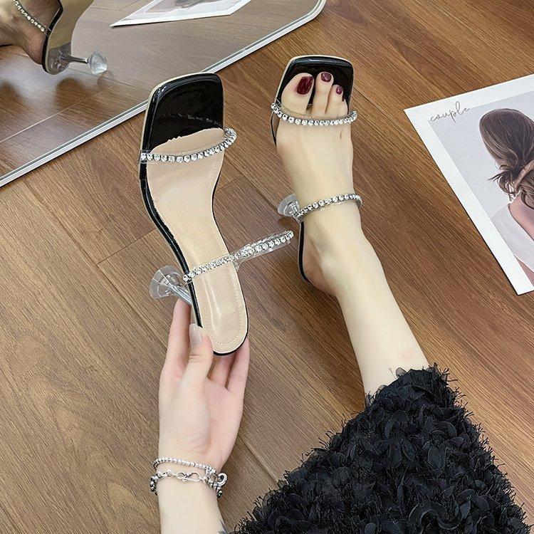 Fashion Women Slippers 2025 New Summer New Fashion Sexy Slippers Women Transparent Open Toed Rhinestone High Heel Party Shoes for Women