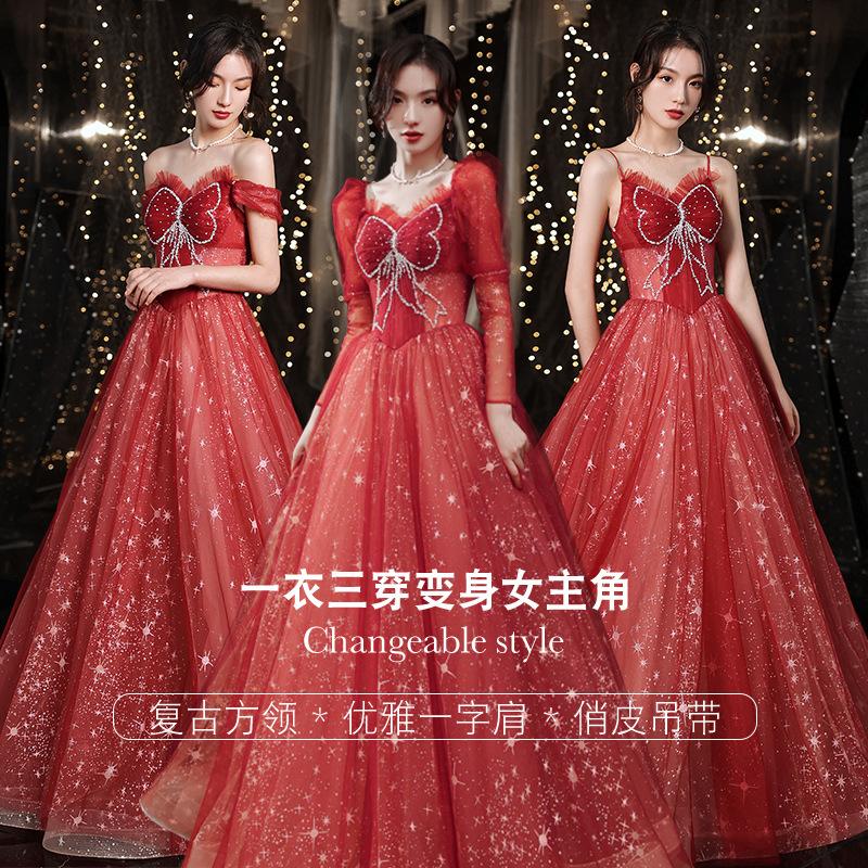 Evening dress 1011 new temperament evening dress blue can usually wear toast clothes dignified host annual meeting evening dress