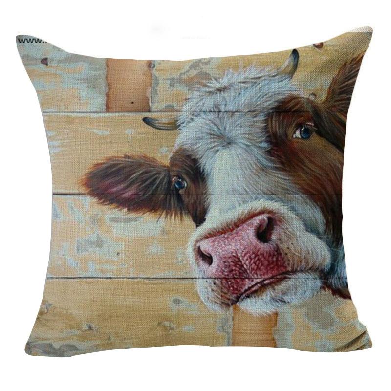 Retro Oil Painting Animals, Cow, Pig and Dog, Linen Pillow, Pillow Case, Pillow