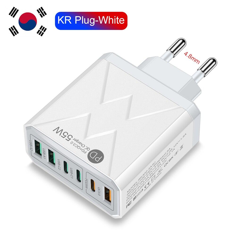 6 In 1 55W PD USB Charger Fast Charging Quick Charge 3.0 Travel Charger For iPhone Samsung Xiaomi Mobile Phone Charger