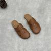 Johnature Retro Genuine Leather Flat Slippers Leisure Versatile Round Toe Soft Sole Women Outdoor Slides