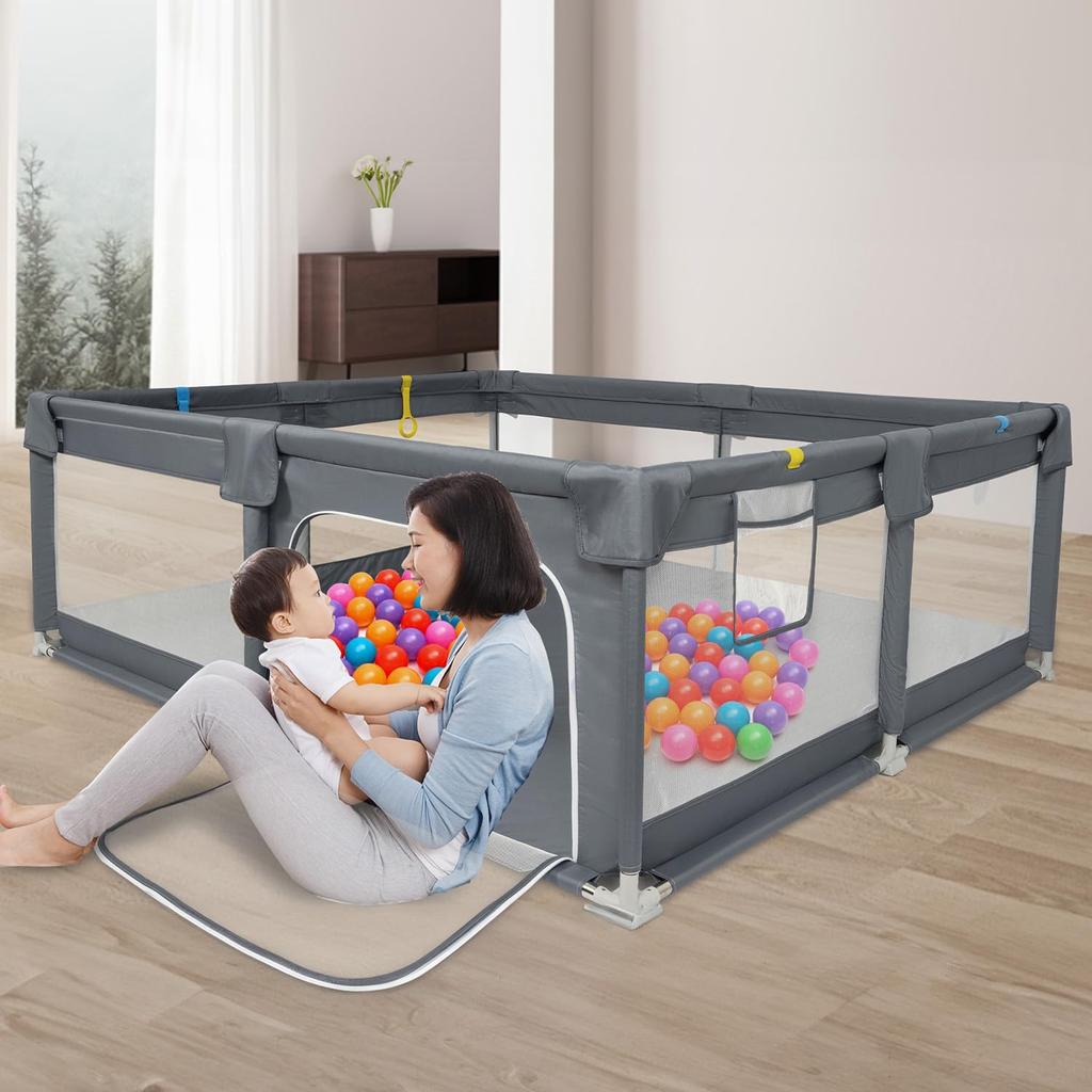 BQKOZFIN Baby Circle Rectangular Compact with Door Large Playpen Baby Playpen Suction Cup Mesh Type Washable Storage Bag Included Indoor and Outdoor