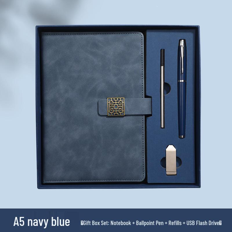Faux Leather Business Laptop Gift Set with Buckle Student Diary & Stationery Notebooks