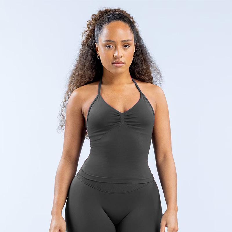 Dfyne Stoßfester Neckholder-Sport-BH mit Brustpolster - High-Intensity-Yoga-Camisole für Damen