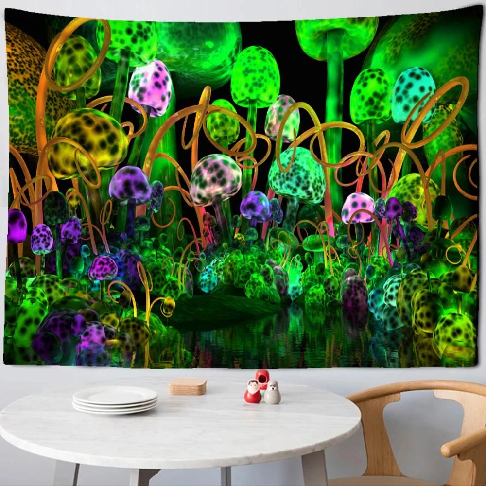 Psychedelic Mushroom Tapestry Nature Wildflower Plant Landscape Wall Hanging Fantasy Tapestry Poster for Dorm Living Room Decor