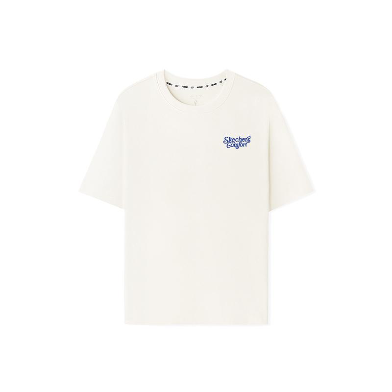 Skechers Comfortable Soft Casual Versatile Short Sleeve T-Shirt Unisex Tops Cotton-Candy-White L225U095-0074 XS