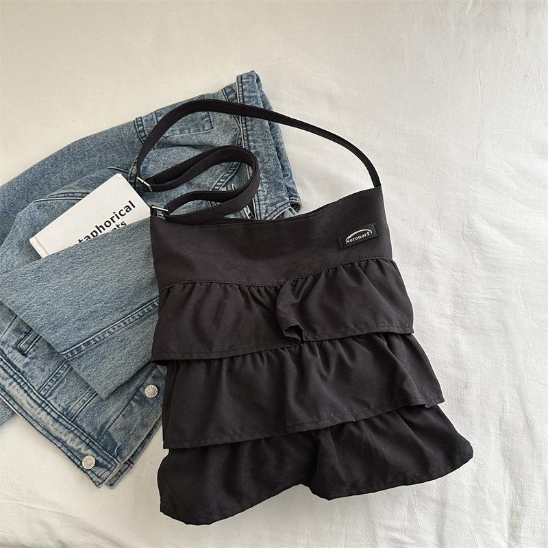 Korean Skirt Ruffle Cloth Bag Women's 2025 New Trendy Fashion Niche Tote Bag Large Capacity Messenger Bag