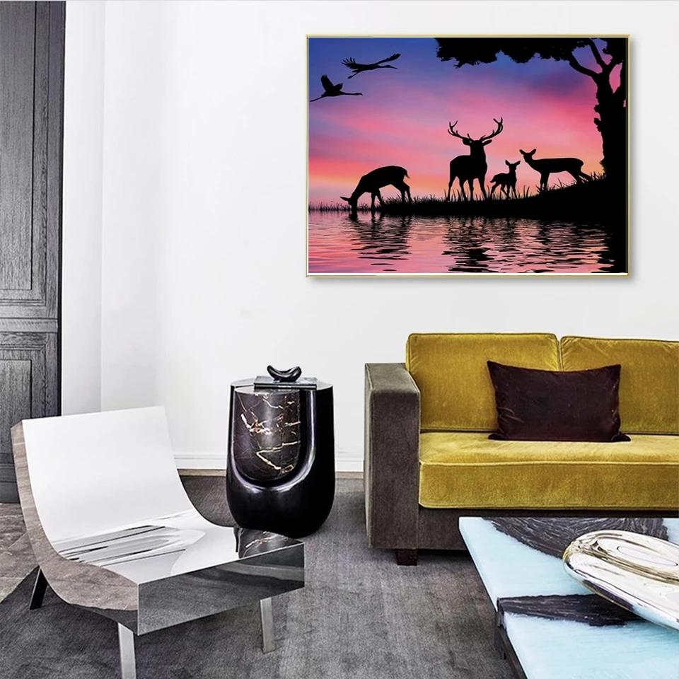 5D Elmas Boyama Fil Tam Kare Mozaik Sanat Elmas Nakış Gün Batımı Resim Rhinestones Hayvan Ev Dekor